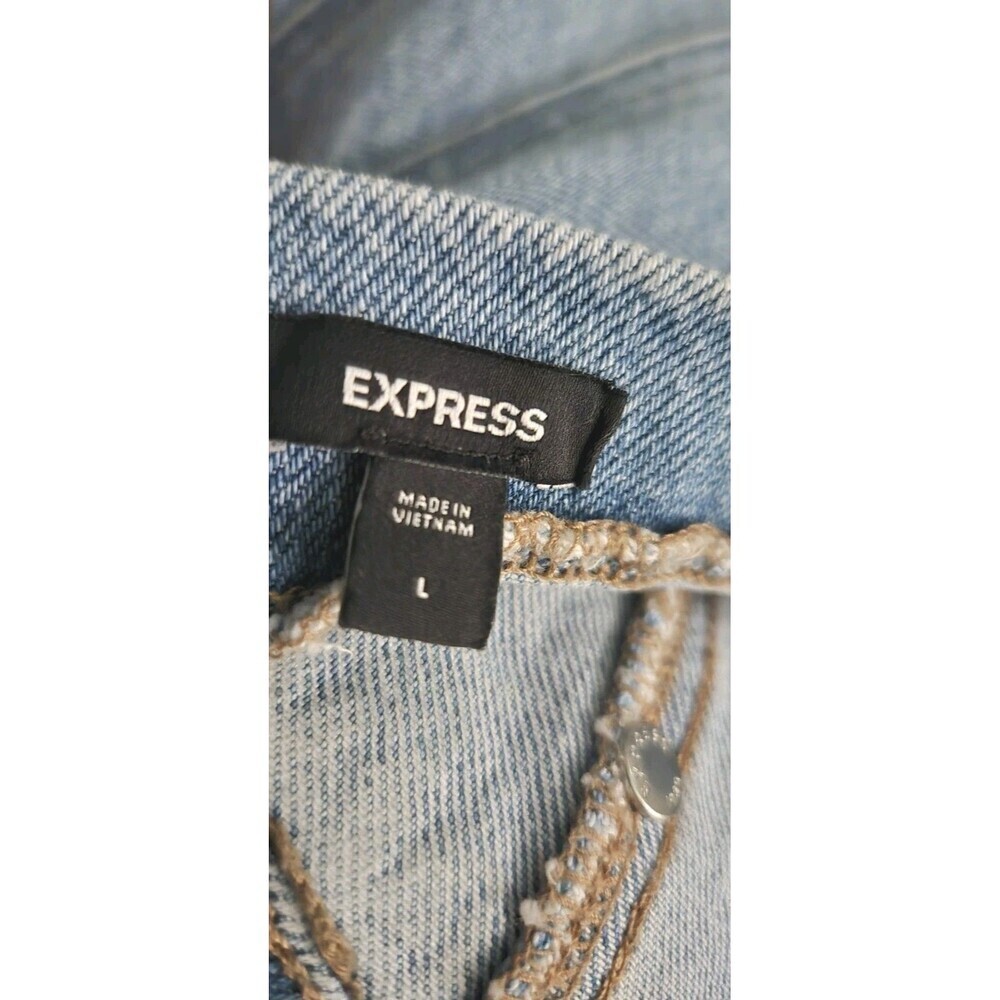 Express Denim Corset Wide Leg Jumpsuit Button Front Light Wash Size Large - Picture 7 of 8